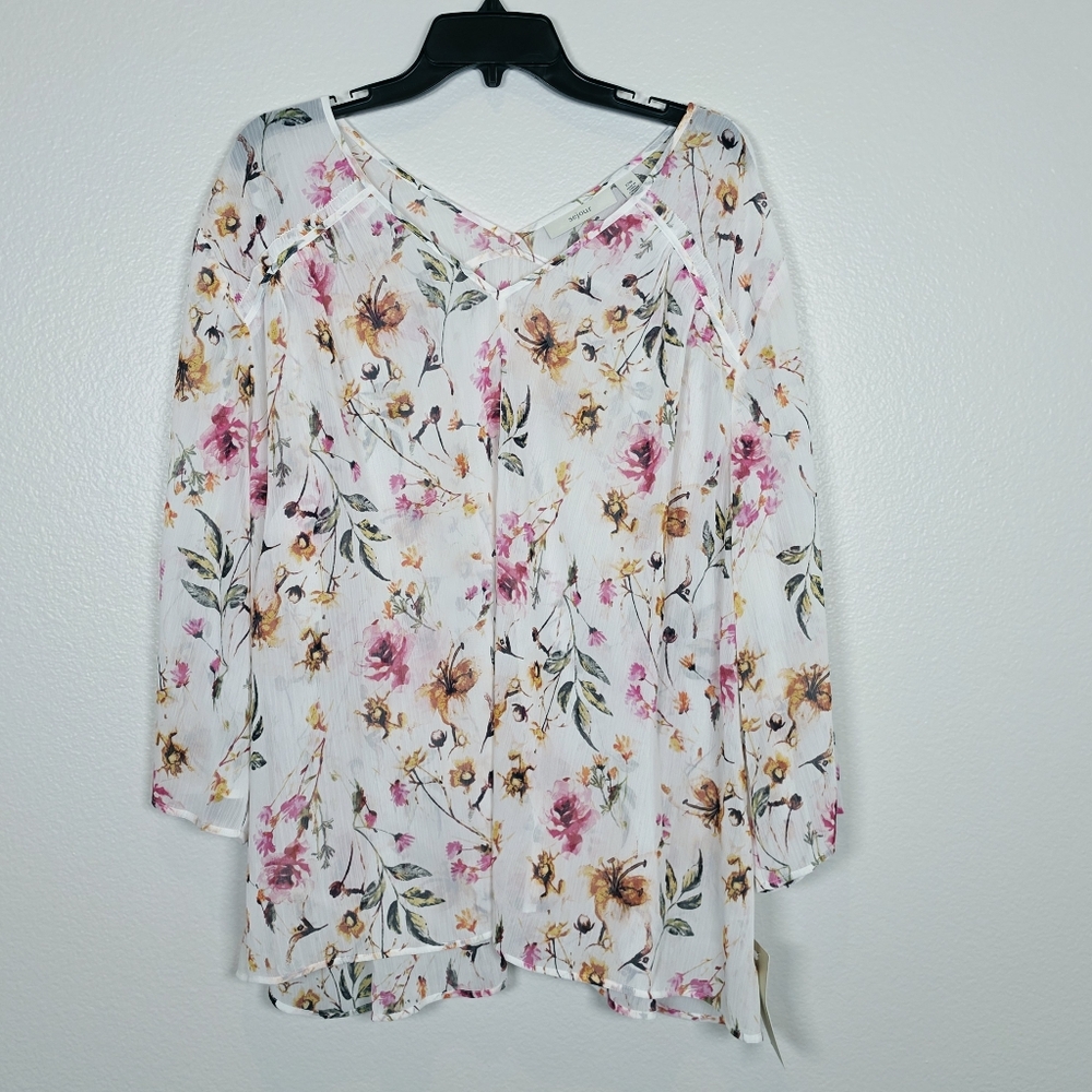 SEJOUR White Floral Chiffon Blouse 22W Boho Festival Festive